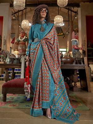 red soft silk blend ikkat printed patola saree 1