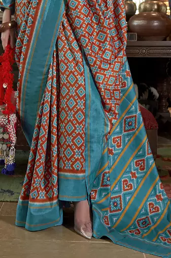 red soft silk blend ikkat printed patola saree