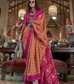 orange soft silk blend ikkat printed patola saree