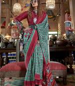 teal soft silk blend ikkat printed patola saree
