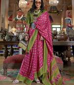 pink soft silk blend ikkat printed patola saree