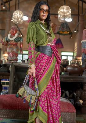pink soft silk blend ikkat printed patola saree 2