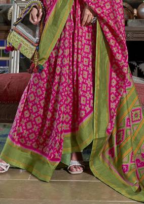 pink soft silk blend ikkat printed patola saree 4