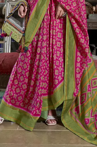 pink soft silk blend ikkat printed patola saree