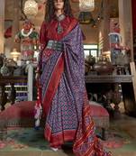 blue soft silk blend ikkat printed patola saree