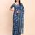 blue color digital print & zari border linen cotton saree