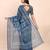 blue color digital print & zari border linen cotton saree