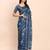blue color digital print & zari border linen cotton saree