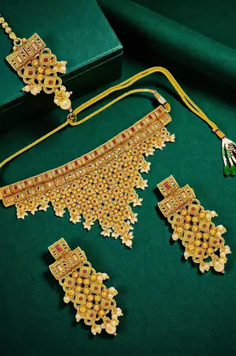 Gold plated jhalar design necklace set