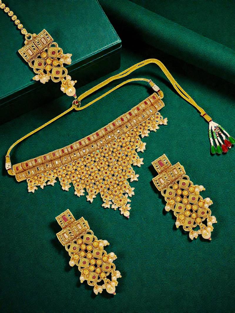 Gold plated jhalar design necklace set