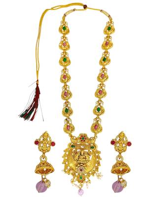 Gold plated temple design long haram jewellery set 2