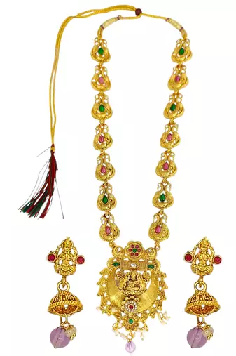 Gold plated temple design long haram jewellery set