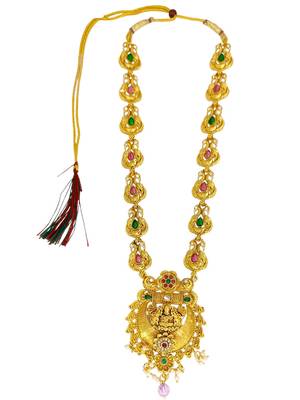 Gold plated temple design long haram jewellery set 3