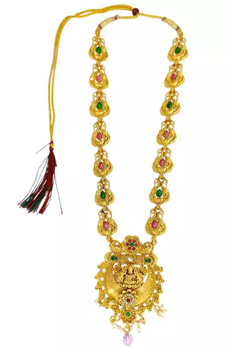 Gold plated temple design long haram jewellery set