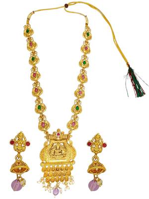 Gold plated temple design long haram jewellery set 2