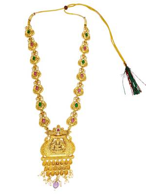 Gold plated temple design long haram jewellery set 3