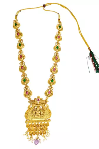 Gold plated temple design long haram jewellery set