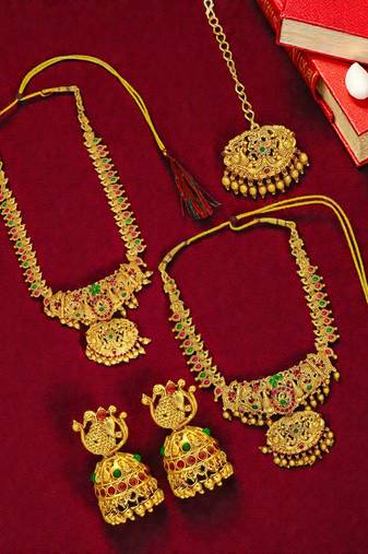 Gold plated peacock design combo jewellery set