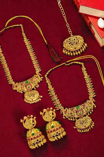 Gold plated peacock design combo jewellery set