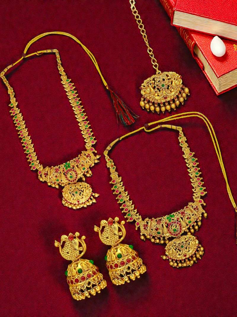 Gold plated peacock design combo jewellery set