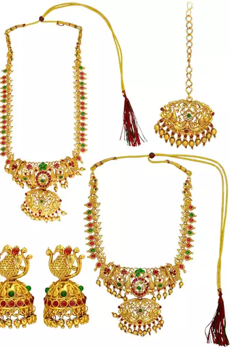 Gold plated peacock design combo jewellery set