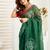 Green digital printed linen ready to wear designer saree with unstitched blouse