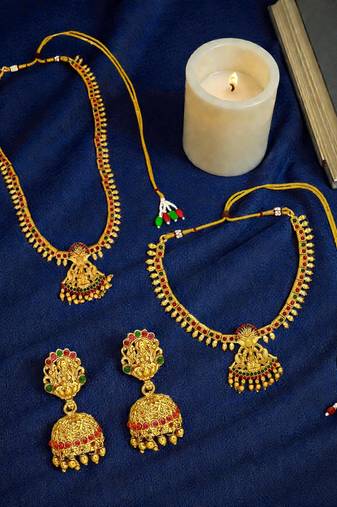 Gold plated papi temple design combo jewellery set