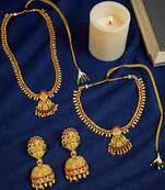 Gold plated papi temple design combo jewellery set