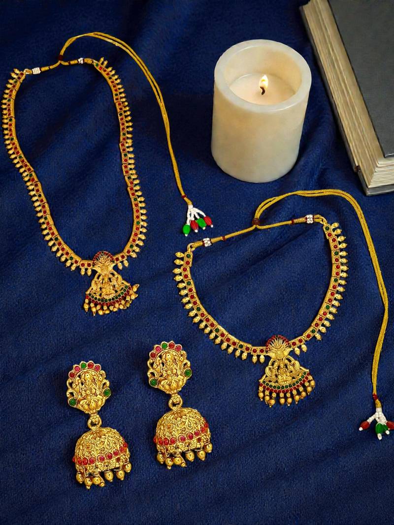 Gold plated papi temple design combo jewellery set