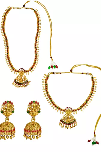 Gold plated papi temple design combo jewellery set