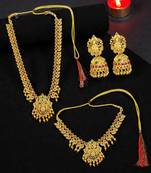 Gold plated temple design combo jewellery set