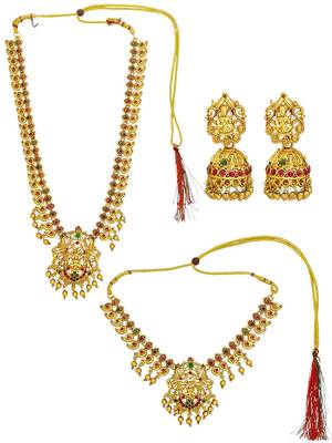 Gold plated temple design combo jewellery set 2