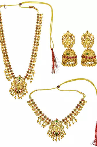 Gold plated temple design combo jewellery set