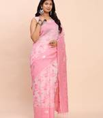 light pink color linen cotton woven saree with blouse