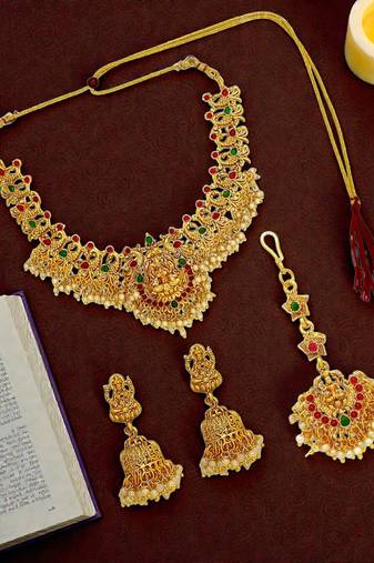 Gold plated temple design jewellery set