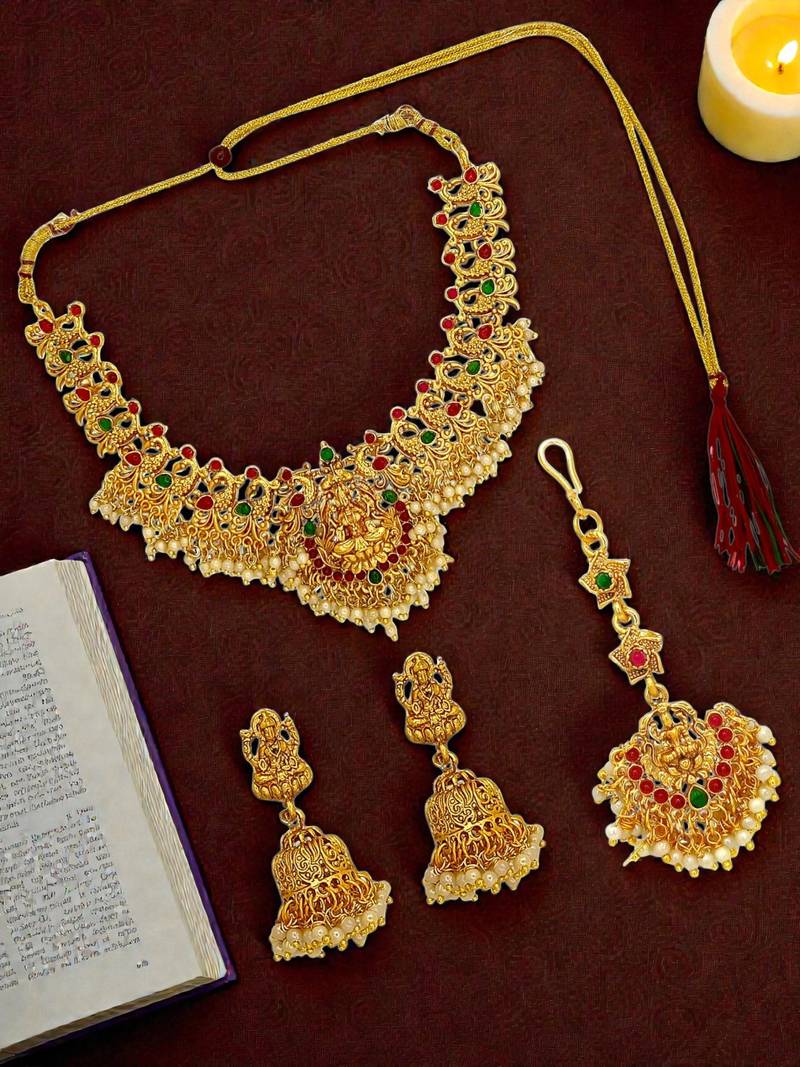 Gold plated temple design jewellery set