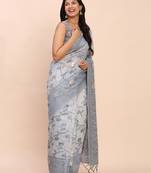 grey color linen cotton woven saree with blouse