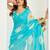 Sea blue digital printed linen ready to wear designer saree with unstitched blouse