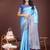 sky blue color lichi art silk blend zari weaving saree with blouse