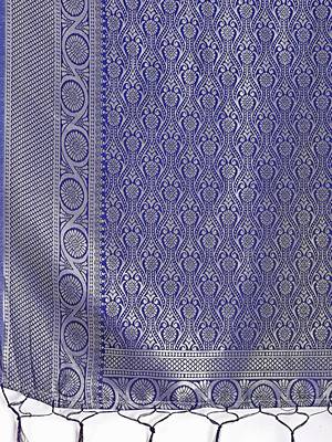 sky blue color lichi art silk blend zari weaving saree with blouse 4