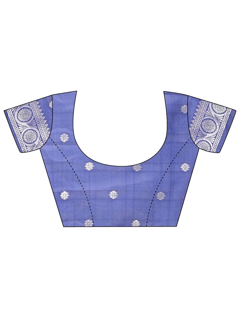 sky blue color lichi art silk blend zari weaving saree with blouse