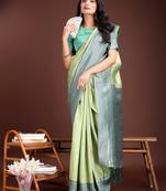 light green color lichi art silk blend zari weaving saree with blouse
