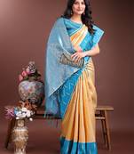 yellow color lichi art silk blend zari weaving saree with blouse