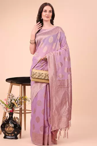 light pink cotton woven work saree with blouse