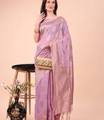 light pink cotton woven work saree with blouse