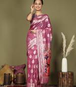 pink color linen cotton woven work flower pallu saree 