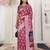 pink color woven linen cotton flower & peacock pallu saree