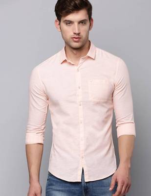 Men's long sleeves solid peach shirt 1