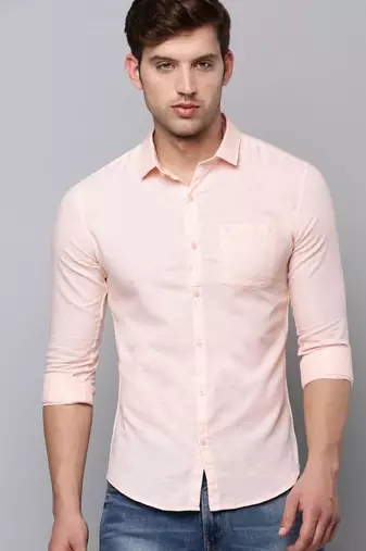 Men's long sleeves solid peach shirt