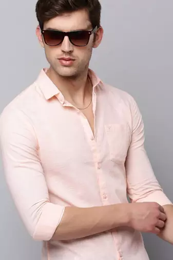 Men's long sleeves solid peach shirt